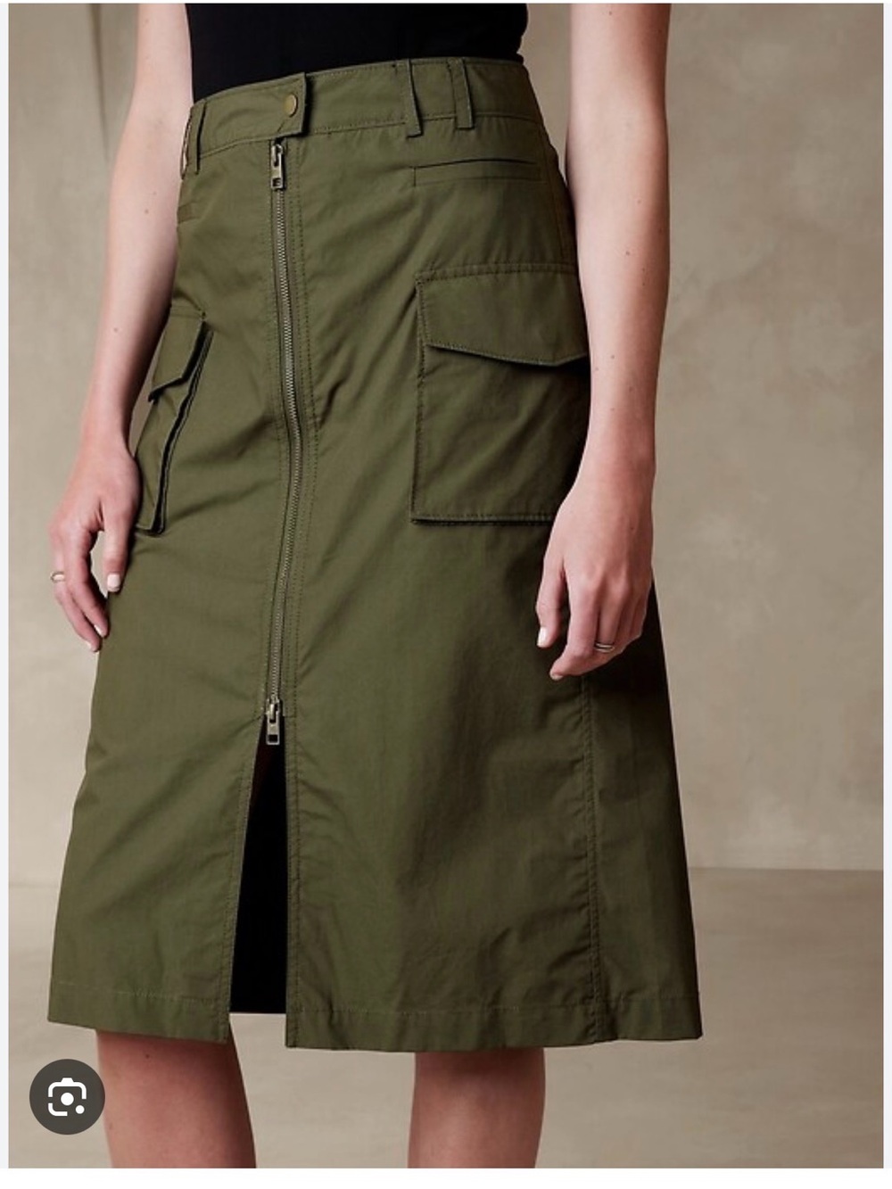 Banana Republic Olive Cargo Midi Skirt with Front Zip